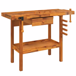 vidaXL Banco da lavoro con cassetto e morse 124x52x83 cm in legno massello di acacia - Vista aggiuntiva 2