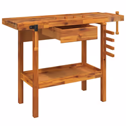 vidaXL Banco da lavoro con cassetto e morse 124x52x83 cm in legno massello di acacia - Vista aggiuntiva 3
