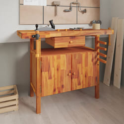 Banco Lavoro Cassetto e Morse 92x48x83 cm Legno Massello Acaciacod mxl 78966