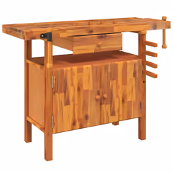 Banco Lavoro Cassetto e Morse 92x48x83 cm Legno Massello Acaciacod mxl 78966 - Vista aggiuntiva 2