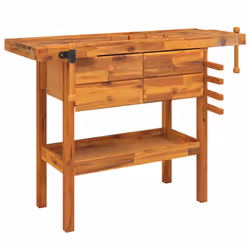vidaXL Banco Lavoro Cassetti e Morse 124x52x83cm Legno Massello Acacia - Vista aggiuntiva 2