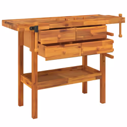 vidaXL Banco Lavoro Cassetti e Morse 124x52x83cm Legno Massello Acacia - Vista aggiuntiva 3