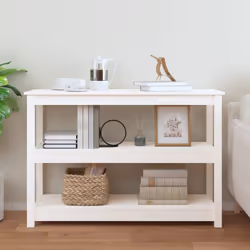 vidaXL Tavolo Consolle Bianco 110x40x74 cm in Legno Massello di Pino - Vista aggiuntiva 3
