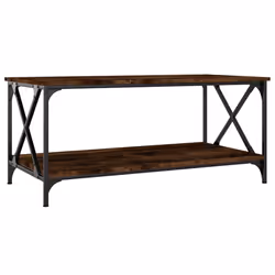 vidaXL Tavolino Rovere Fumo 100x50x45 cm in Legno Multistrato e Ferro - Vista aggiuntiva 2