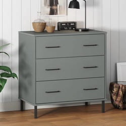 vidaXL Credenza con 3 Cassetti Grigio 77x40x79,5cm Legno Massello OSLO