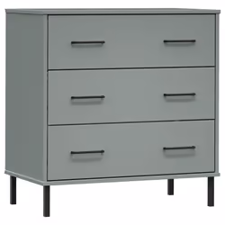 vidaXL Credenza con 3 Cassetti Grigio 77x40x79,5cm Legno Massello OSLO - Vista aggiuntiva 2
