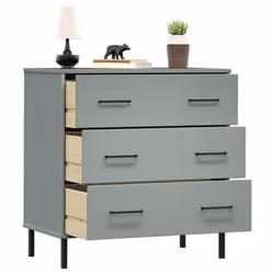 vidaXL Credenza con 3 Cassetti Grigio 77x40x79,5cm Legno Massello OSLO - Vista aggiuntiva 3