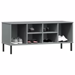 vidaXL Scarpiera Gambe Metallo Grigio 106x35x45cm Legno Massello OSLO - Vista aggiuntiva 3