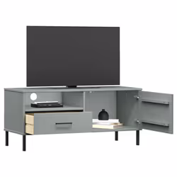 vidaXL Mobile TV con Gambe Metallo Grigio Legno Massello di Pino OSLO - Vista aggiuntiva 3