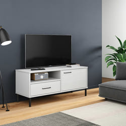 vidaXL Mobile TV con Gambe Metallo Bianco Legno Massello di Pino OSLO