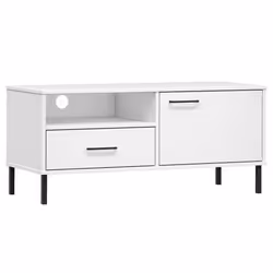 vidaXL Mobile TV con Gambe Metallo Bianco Legno Massello di Pino OSLO - Vista aggiuntiva 2