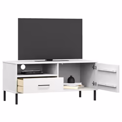 vidaXL Mobile TV con Gambe Metallo Bianco Legno Massello di Pino OSLO - Vista aggiuntiva 3
