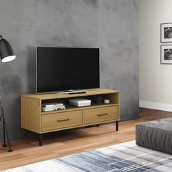 vidaXL Mobile TV con Gambe Metallo Marrone Legno Massello di Pino OSLO