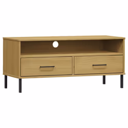 vidaXL Mobile TV con Gambe Metallo Marrone Legno Massello di Pino OSLO - Vista aggiuntiva 2