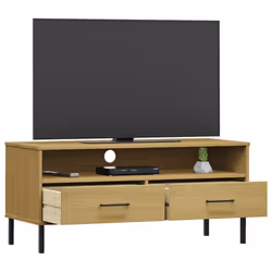 vidaXL Mobile TV con Gambe Metallo Marrone Legno Massello di Pino OSLO - Vista aggiuntiva 3