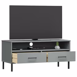 vidaXL Mobile TV con Gambe Metallo Grigio Legno Massello di Pino OSLO - Vista aggiuntiva 3