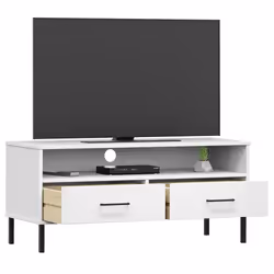 vidaXL Mobile TV con Gambe Metallo Bianco Legno Massello di Pino OSLO - Vista aggiuntiva 3