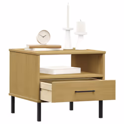 vidaXL Comodino con Gambe in Metallo Marrone Legno Massello Pino OSLO - Vista aggiuntiva 3