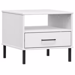 vidaXL Comodino con Gambe in Metallo Bianco Legno Massello Pino OSLO - Vista aggiuntiva 2