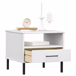 vidaXL Comodino con Gambe in Metallo Bianco Legno Massello Pino OSLO - Vista aggiuntiva 3