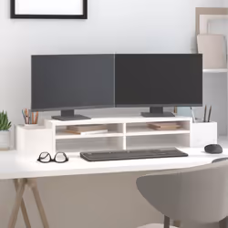 vidaXL Supporto per Monitor Bianco100x27,5x15cm Legno Massello di Pino - Vista aggiuntiva 3