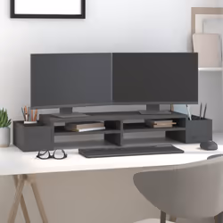 vidaXL Supporto per Monitor Grigio100x27,5x15cm Legno Massello di Pino - Vista aggiuntiva 3
