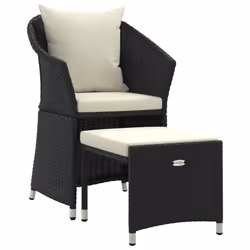 vidaXL Set da Giardino 2 pz con Cuscini Nero in Polyrattan - Vista aggiuntiva 2