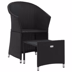 vidaXL Set da Giardino 2 pz con Cuscini Nero in Polyrattan - Vista aggiuntiva 3