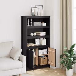vidaXL Credenza Nera 80x35x154 cm in Legno Massello di Pino - Vista aggiuntiva 3