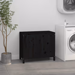 vidaXL Contenitore per Bucato Nero 88,5x44x76 cm Legno Massello Pino - Vista aggiuntiva 3