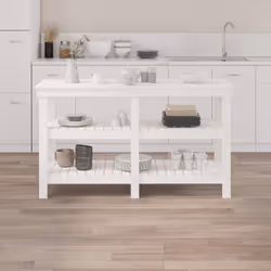 vidaXL Banco da Lavoro Bianco 142,5x50x80 cm in Legno Massello di Pino - Vista aggiuntiva 3