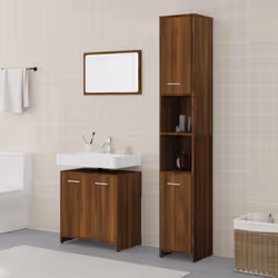 Colore: Rovere marrone Materiali: Legno multistrato, acrilico Dimensioni specchio: 60 x 37 cm (L x L) Dimensioni mobile alto: ...