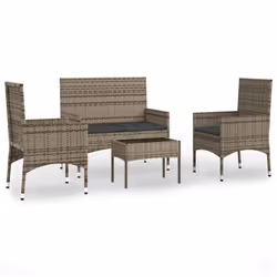 Set Divani da Giardino 4 pz con Cuscini in Polyrattan Grigiocod mxl 71426 - Vista aggiuntiva 2