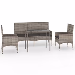 Set Divani da Giardino 4 pz con Cuscini in Polyrattan Grigiocod mxl 95470