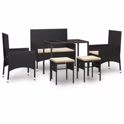 vidaXL Set Mobili da Giardino 6 pz con Cuscini in Polyrattan Nero - Vista aggiuntiva 2