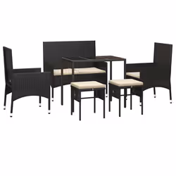 vidaXL Set Mobili da Giardino 6 pz con Cuscini in Polyrattan Nero - Vista aggiuntiva 3