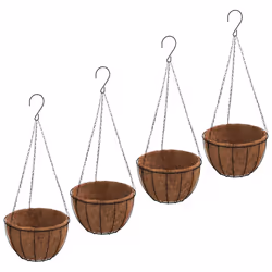 Fioriere Pensili 4 pz Rivestimenti Cocco Nero Ø40x63cm Acciaiocod mxl 104605 - Vista aggiuntiva 2