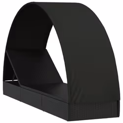 Lettino con Tetto Rotondo Nero 211x57x140 cm Polyrattancod mxl 119395