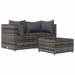 vidaXL Set Divani da Giardino 3 pz con Cuscini in Polyrattan Grigio - Vista aggiuntiva 2