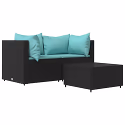 Set Divani da Giardino 3 pz con Cuscini Nero in Polyrattancod mxl 130065 - Vista aggiuntiva 2