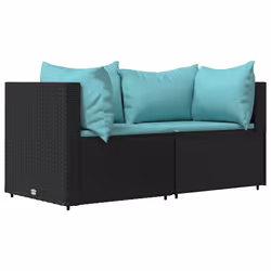 Set Divani da Giardino 3 pz con Cuscini Nero in Polyrattancod mxl 130065 - Vista aggiuntiva 3