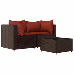 Set Mobili da Giardino 3 pz con Cuscini in Polyrattan Marronecod mxl 130054 - Vista aggiuntiva 2