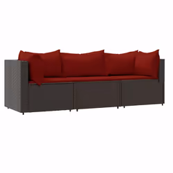 Set Mobili da Giardino 3 pz con Cuscini in Polyrattan Marronecod mxl 106081 - Vista aggiuntiva 2