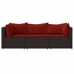 Set Mobili da Giardino 3 pz con Cuscini in Polyrattan Marronecod mxl 106081 - Vista aggiuntiva 3