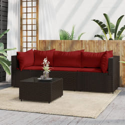 Set Mobili da Giardino 4 pz con Cuscini in Polyrattan Marrone Vidaxl 9314