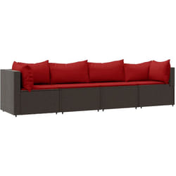 Set Mobili da Giardino 4 pz con Cuscini in Polyrattan Marrone Vidaxl