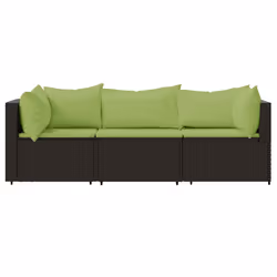 Set Mobili da Giardino 3 pz con Cuscini in Polyrattan Marronecod mxl 130076 - Vista aggiuntiva 3