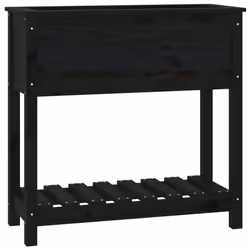 Fioriera con Mensola Nera 82,5x34,5x81cm Legno Massello di Pinocod mxl 79870 - Vista aggiuntiva 2