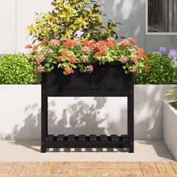 Fioriera con Mensola Nera 82,5x34,5x81cm Legno Massello di Pinocod mxl 79870 - Vista aggiuntiva 3