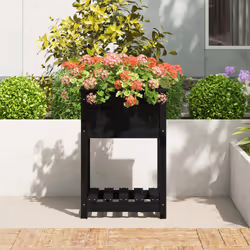 vidaXL Fioriera con Mensola Nera 54x54x81 cm in Legno Massello di Pino - Vista aggiuntiva 3